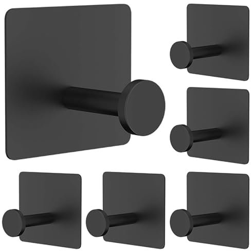 CYILIUEN Confezione da 6 ganci adesivi da parete 1407B8 per bagno, cucina, asciugamani, chiavi, colore nero in acciaio inossidabile 304, 100%