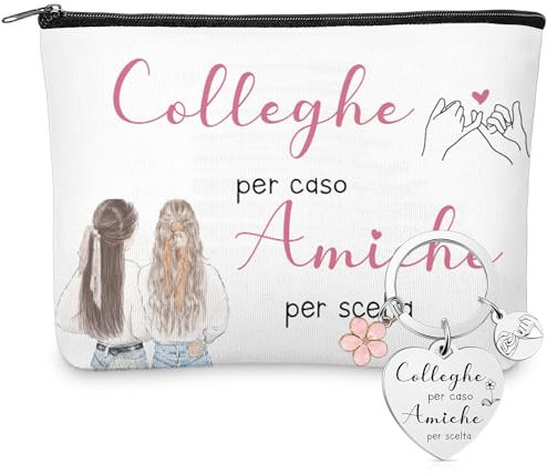 Ylinge Set Regalo per Collega e Amica Borsa Cosmetica e Portachiavi con Scritta Colleghe per Caso Amiche per Scelta Trousse per Trucchi in Tela Pochette per Collega Donna Regalo di Compleanno