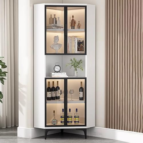 Glasvitrine Antiker Buffetschrank für Das Esszimmer mit Stauraum, Regal für Schallplatten, Regal für Albumdisplays, Würfelregal mit Sensorlicht, Glasvitrine für Sammlerstücke(White,185cm (72 7/8))