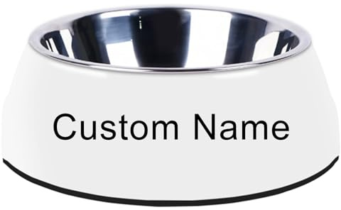 Gamelle personnalisée en INOX pour Chiens, Chats, Chiots et Chatons – Bol antidérapant, Facile à Nettoyer, idéal pour l'eau et la Nourriture(Blanc)