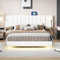 LED Schwebebett Doppelbett 140x200, integriertes Kopfteil mit Seitlichen Ablagen und USB Ladefunktion, Polsterbett Bettanlage mit Lattenrost, Jugendbett Funktionsbetten, Leinen, Ohne Matratze, Beige