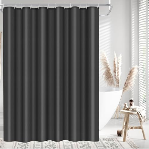 LUKDUNG 180x200 Badevorhang Polyester Textil, Duschvorhang Anti-schimmel für Badezimmer, Vorhang für Badewanne Dusche aus Stoff Wasserdicht Waschbar, Shower Curtain mit 12 Haken Dunkelgrau