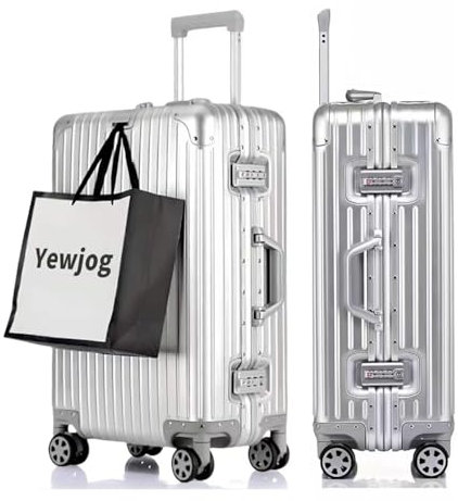 yewjog Koffer Handgepäck · Hartschalen in 100% Aluminium · Trolley Reisegepäck · Reisekoffer mit 4 Doppelräder · TSA Zahlenschloss (Silber, XL)