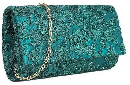 UShopUK Handtasche aus Satin-Spitze, Blumenmuster, für Hochzeit, Abendveranstaltung, Party, Handtasche, grün, medium