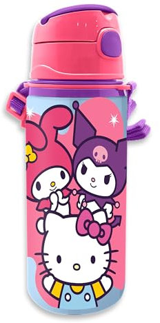 Kids Licensing - Botella de Agua Niños y Niñas - Cantimplora de Aluminio con Asa y Cierre de Clic, Libre de BPA y Toxinas, 600 ml, Diseños Infantiles