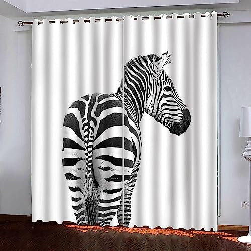 Gardine Tier Zebra Gardine Kinder 183(B) X 214(H) cm Mädchen Junge Kinderzimmer Schlafzimmer Wohnzimmer Hotelbüro Fensterdekoration 2 Stücke Digitaldruck 3D Muster Vorhang-99848966347975