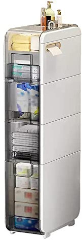 Meuble de salle de bain haut avec tiroirs transparents et roulettes verticales pour lavabo étroit avec meuble à papier toilette en plastique Design fin