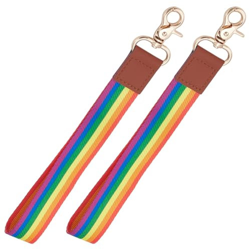 PLIGREAT 2 Packung Regenbogen Schlüsselband Fürs Handgelenk Schlüsselanhänger Mit LGBT Pride Flagge Regenbogen Gay Pride Schlüsselring Regenbogenflagge Schlüsselanhänger Für Schlüssel Rucksack Autos