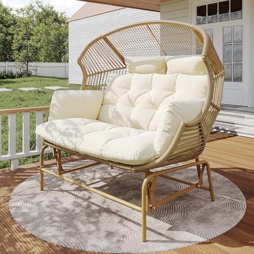 DRIXNO Garten-Schaukelstuhlfür Zwei Personen, Patio Hängesessel, Outdoor Swing Egg Chair,Schwingsessel,Gartenschaukel, Verandaschaukeln für den Garten, Balkon oder Terrasse, Holzfarbe