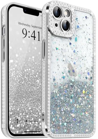 Ethanger Glitter Crystal Rhinestone Case for iPhone 14, Silver | Sparkling Gradient Bling Back, Crystal Diamond Design Cover, Protective Shockproof for Women Girls