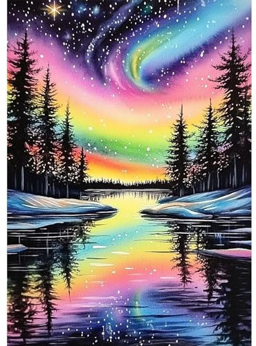 NEWENMO DIY Aurora Boreal Diamond Painting Adultos,5D Paisaje Forestal Diamond Art,Kit Completo de Pintura de Diamante,Bricolaje Dibujo de Diamantes Set,para Decoración de Hogar Oficinas 30x40cm