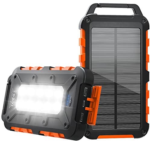 Chargeur solaire portable 26800 mAh PD 15 W USB C extérieur étanche avec lumière LED et 3 sorties Chargeur de batterie pour smartphones, tablettes et plus encore - Orange