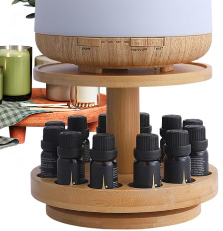 SVCEQZE Duftöl Halter Drehbar, 18 X 18 X 16 Cm Öl Ausstellungsständer, Holzregal Duftöl, 2-stufiges Kosmetik-Parfümregal, Diffusor-Display, Öl-Aufbewahrungsbox, Tablett Für Schlafzimmer, Wohnzimmer