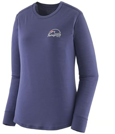 PATAGONIA Damen W's L/S Cap Cool Merino Blend Graphic T-Shirt, Imagine Moon: Solstice Purple, L EU