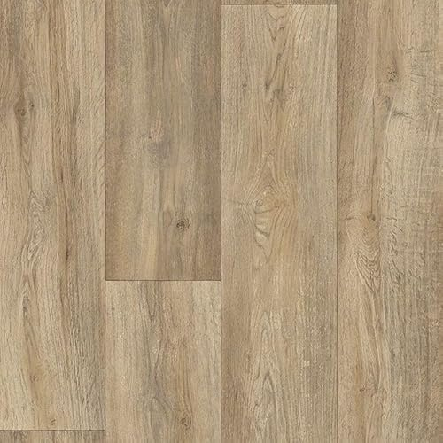 Vinyl Flooring Modern Wood Oak Plank Effect Foam Backed Vinyl Flooring Roll | Non-Slip Easy Clean Waterproof Lino Vinyl Floor | Living Dining Room, Lounge, Hallway Flooring (Light Oak, 4m x 4m)