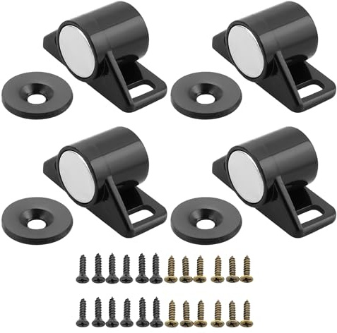 Mooche 4Pcs Magnetic Door Catch Black, Strong Cupboard Magnetic Catches | Small Magnets Door Catch Magnetic Cabinet Closures for Wardrobe, Cabinet, Drawer, Kitchen Furniture, Louver, Closet