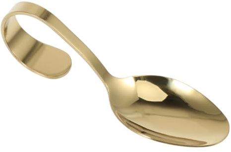 Goldener Edelstahllöffel mit Gebogenem Griff für Hochzeiten | Edelstahl, Spiegelpoliert und Glatt, Rostarm Sowie Leicht zu Reinigen, für Feste und Elegante Tische