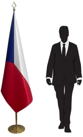 Tschechische Flagge mit Fuß und Mast, offizielle Nationalflagge für Protokolle, Diplomatenvertretungen, Botschaften, Konsulate, Ministerien, Verwaltungen, Universitäten, CN6-CZ-L