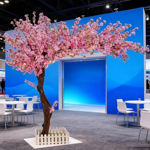 menglanchang Beautiful Pink Artificial Cherry Blossom Tree-Round Shape/Extended Shape - 2026 Faux Peach Tree with Silk Flowers for Wedding Decor, Party Backdrop, Exhibition Hall 1.5×1mB