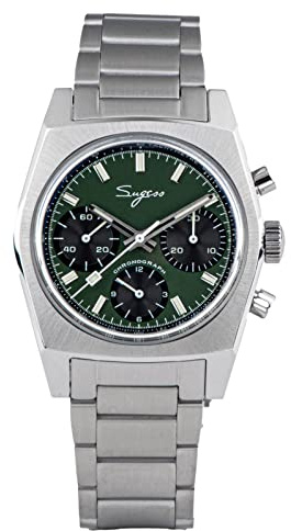 Sugess Seagull ST1902 Panda-Armband, 37 mm, grüner Chronograph, gewölbter Saphir, Lume, 1963, BNIB