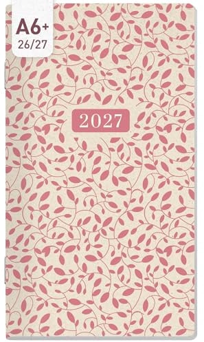 Häfft Monatskalender 26/27 Taschenkalender A6+ Square Red Leaves | 17 Monate Mini-Planer ultraleicht, 1 Monat auf 2 Seiten, kleiner Monatsplaner von Aug. 26 - Dez. 27