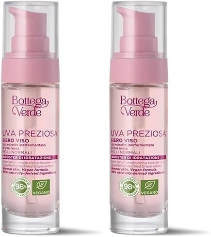 Bottega Verde - Uva Preziosa, Siero viso, 30 ml, Booster di Idratazione, per Pelli Normali, con Estratto Iperfermentato di Uva Rossa (Confezione da 2)