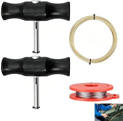 4 Piezas Herramientas extracción Parabrisas, Kit Desmontaje Parabrisas con 2 Mangos Ergonómicos y Alambre Corte 20M + 9M, Herramienta Universal Quitar Cristales Coche, Ventanas y Reparación Automotriz