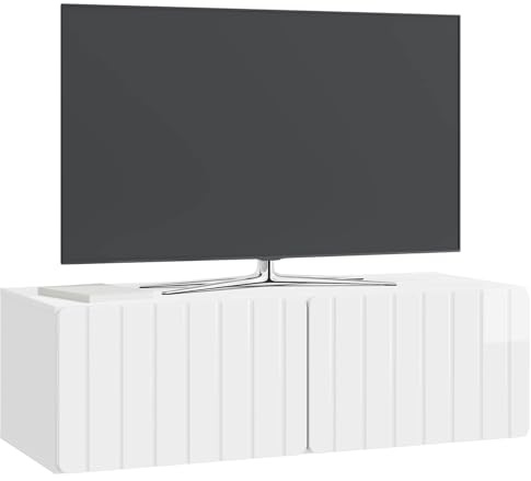 vidaXL Wandmontierter TV-Schrank Hochglanz Weiß 98 x 41 x 30 cm, Wohzimmer, rechteckiger, moderner Wandschrank, stylischer TV-Ständer, viel Stauraum für Dein Zuhause