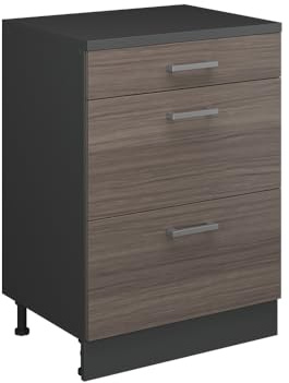 Vicco Erweiterungskommode Rion, Edelgrau/Anthrazit, 60 x 46 cm ohne Schräge mit 3 Schubladen, kombinierbar mit Rion Dachschrägenschränken und Schrankmodulen