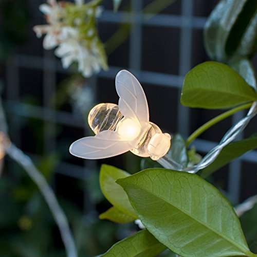 Lights4fun 20er LED Solar Lichterkette Bienen warmweiß Außen Gartendeko Balkon Deko