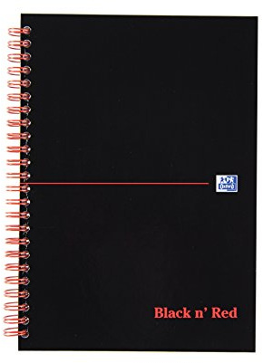 Oxford Black n' Red A5 Glossy Hardback Wirebound Notebook Ruled with A-Z Index 140 Page, 5 Notebooks