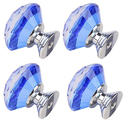 PETITES ECREVISSES Lot de 10 Poignées Bouton en Verre Cristal Diamant pour Placard Tiroir Porte,30mm(Lot de 10) (Bleu)