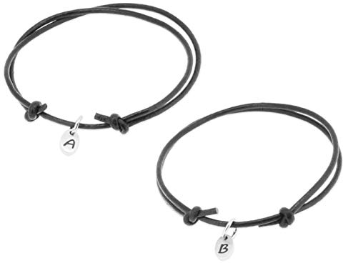 2x Personalisierte echtleder Namensarmbänder Partnerarmbänder | surfer Leder Armband geflochten segelknoten | Pärchenarmband Edelstahl Buchstaben Variation #3