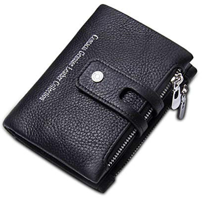 FANDARE Portafoglio Uomo Donna Corto Portafogli Pelle Portafoglio Pieghevole, con porta carte di credito, portamonete porta tessere Nero