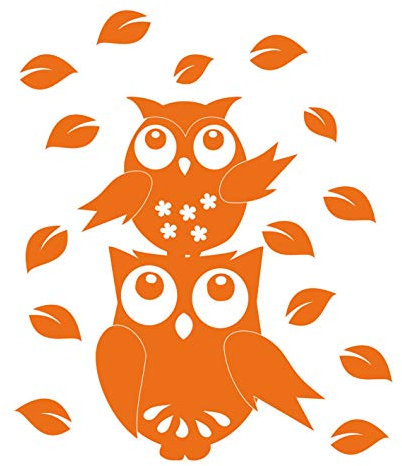 kleb-Drauf | 1 Eulenpaar | Orange - glänzend | Wandtattoo Wandaufkleber Wandsticker Aufkleber Sticker | Wohnzimmer Schlafzimmer Kinderzimmer Küche Bad | Deko Wände Glas Fenster Tür Fliese
