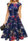 DRESSTELLS Robe Soirée Cocktail Mariage Robe trapèze à Fleurs col Rond Manches Courtes Navy Flower 3XL
