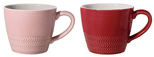Bloomingville Tasses avec poignée Hedda - Tasses à thé Tasse à café pour Le Bureau et la Maison, Cadeau sain Ø 9,5 x H 8,5 cm, Rose Rouge, Céramique, Lot de 2