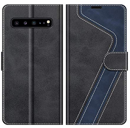 MOBESV Hülle für Samsung Galaxy S10 5G Handyhülle, Lederhülle mit Kartenfach, Klapphülle mit Ständer, Flip Case Handytasche Schutzhülle, Modisch Schwarz