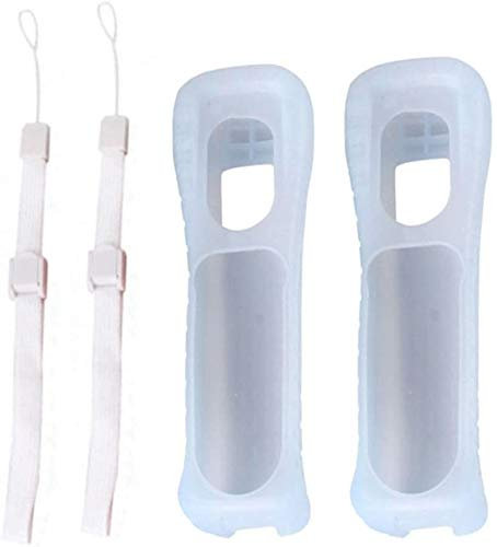 2 fundas de silicona con correa de muñeca de repuesto para mando a distancia Wii (color blanco)