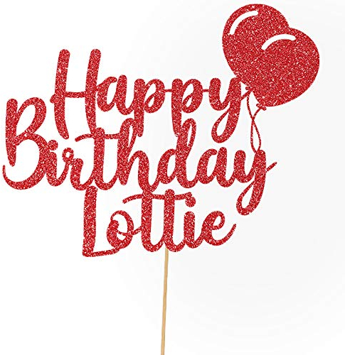 Personalised Happy Birthday Glitter Cake Topper with Balloons - Red Any Name Glitter Cake Decoration and Sprinkles - Happy Birthday Decorations - Personalised Toppers for Cakes by Cakeshop