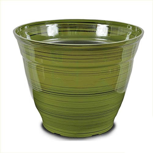 22 Litre 15Inch Plant Pot Tall Round Plastic Planter Outdoor Indoor Home Garden Flower Tree (Bamboo Green Tea)