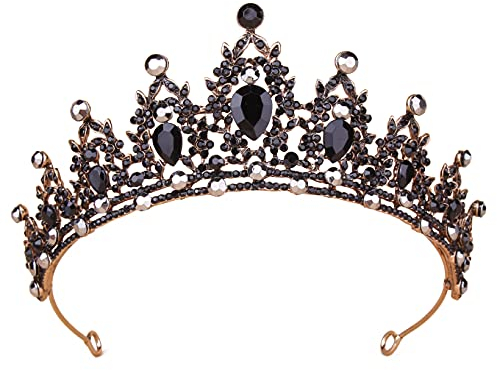 Kronen für Frauen, Vofler schwarze Diadem mit Kristall – Barock Hexe Böse Königin Kostüm Stirnband für Braut Prinzessin Geburtstag Cosplay Party Hochzeit Abschlussball Quinceanera Festzug