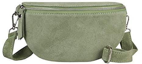 Made in Italy OBC Damen Leder Tasche Gürteltasche Crossbody Hüfttasche Bauchtasche Hüfttasche Umhängetasche Cross-Over Bodybag Schultertasche Handytasche Geldtasche (Mint (Wildleder))