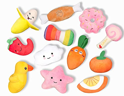 YARCHONN Quietschendes Plüsch-Hundespielzeug12-teilig, langlebiges Welpen-Kauspielzeug, süßes weiches interaktives Spielzeug, für kleine mittelgroße Hunde-Kauspielzeug lindert Langeweile