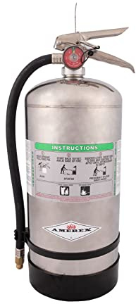 Amerex C260 - Extintor de incendios químico húmedo clase K de 6 litros con válvula de acero inoxidable y colgador de pared para uso en cocina