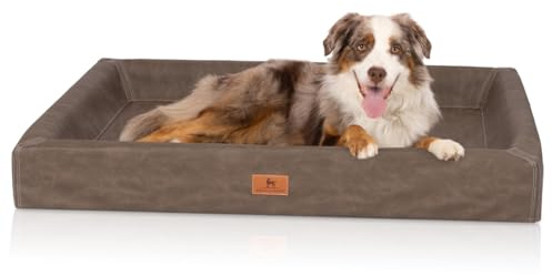 Knuffelwuff orthopädisches Hundebett Austin aus Kunstleder M-L 85 x 65cm Braun