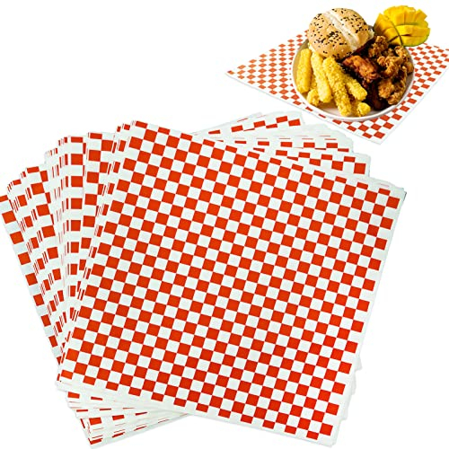 60 Sheets Food Grade Wrap Paper, 11x10 Checkered Food Basket Liners Sandwich Paper Greaseproof Papers Oil-Proof Wrapping Wax Tissue for Deli Hamburgers Cake Fries Gift