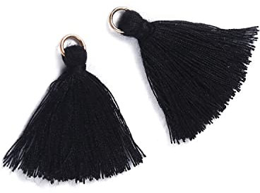Duories 50 Stück Mini Quasten Anhänger,3cm Baumwolle Fransen Tassel Troddel Armband Schlüsselanhänger Basteln Quaste für Ohrringe Schmuckherstellung Taschen Lesezeichen DIY Handwerk Zubehör,Schwarz