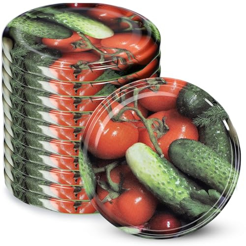 KADAX Jar Lids Ø 66 mm, Secure Metal Lids with Four Threads, Jar Seals Replacement, Twist Off Closure for Pickling, Preserving (Vegetables, Set of 10)