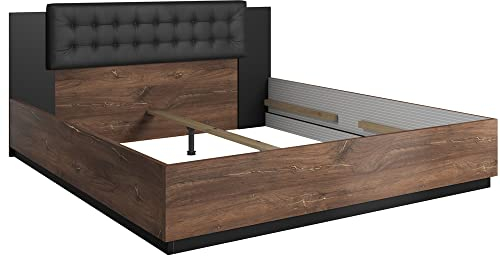 Lomadox Doppelbett ohne Lattenrost, Liegefläche 180 x 200 cm in Flagstaf Eiche dunkel Nb. und kupferrot, kombiniert mit schwarz, B/H/T: ca. 186/90/205 cm